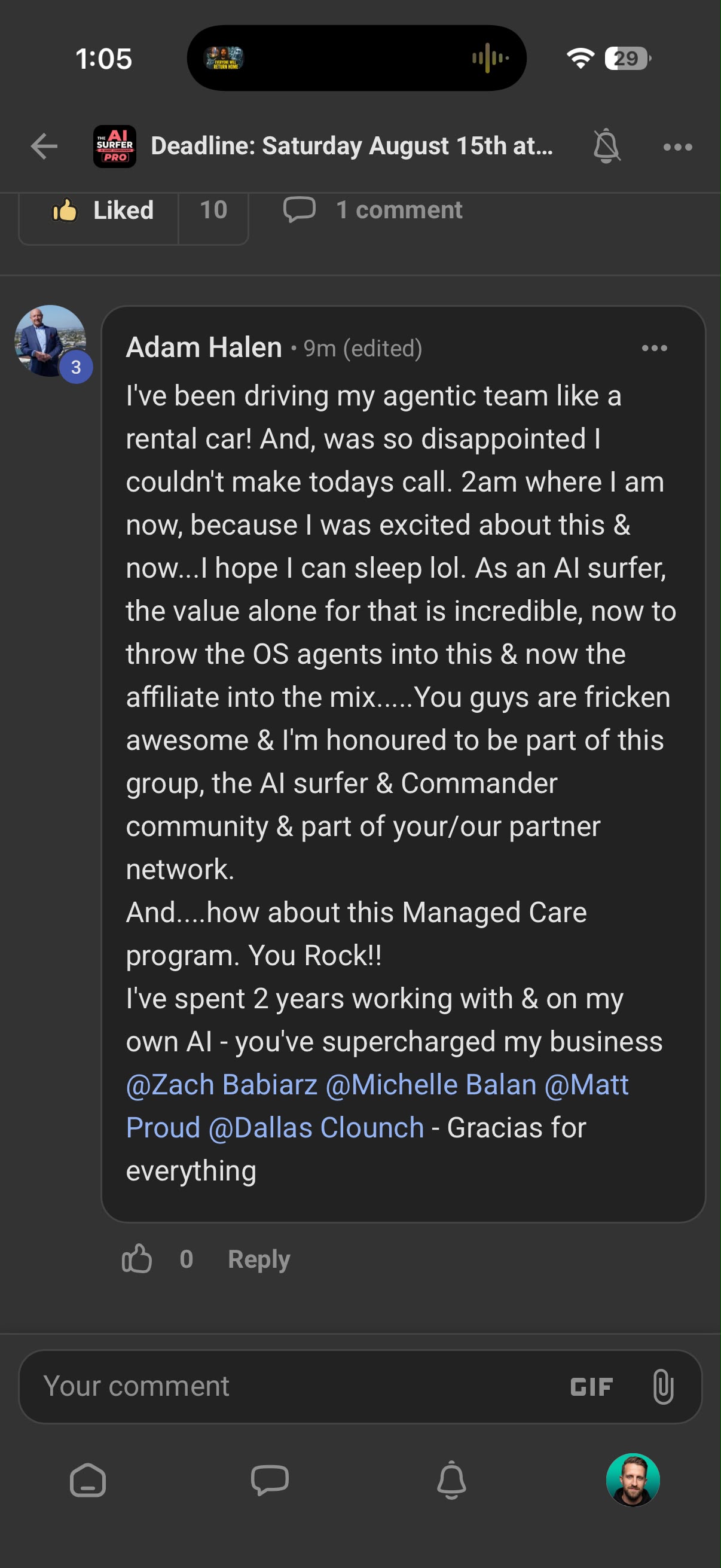 Adam Halen written community testimonial