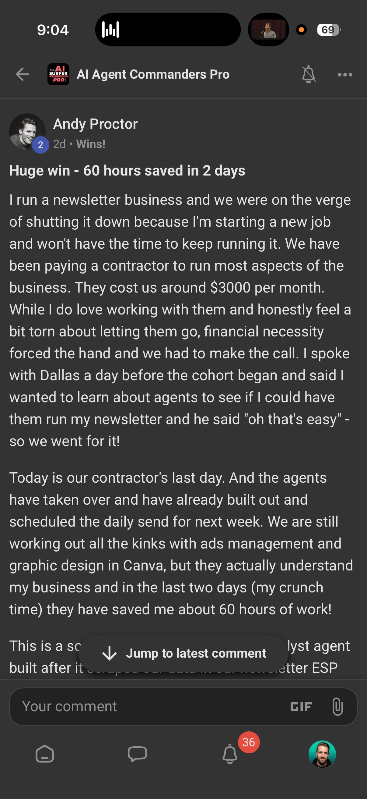 Andy Proctor written community testimonial